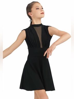 Weissman Black Mesh-Inset Dance Dress